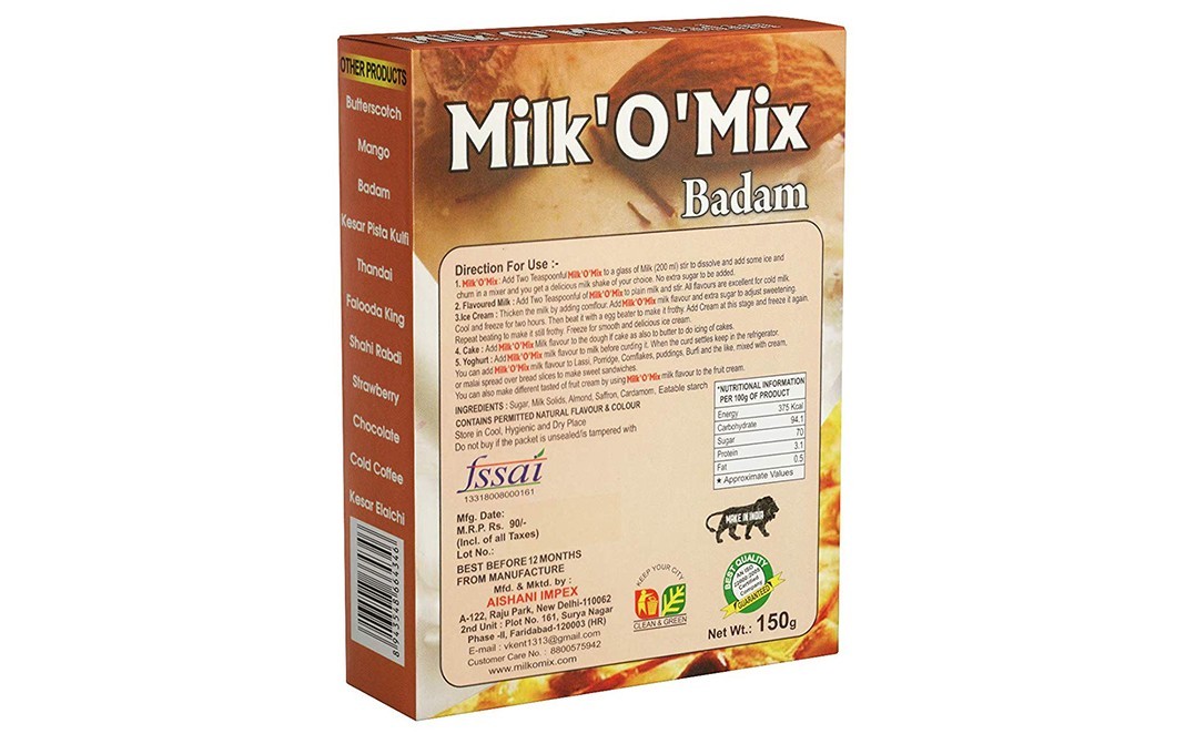 Milkomix Badam Instant Milk Flavour Drink Milk with Energy   Pack  150 grams